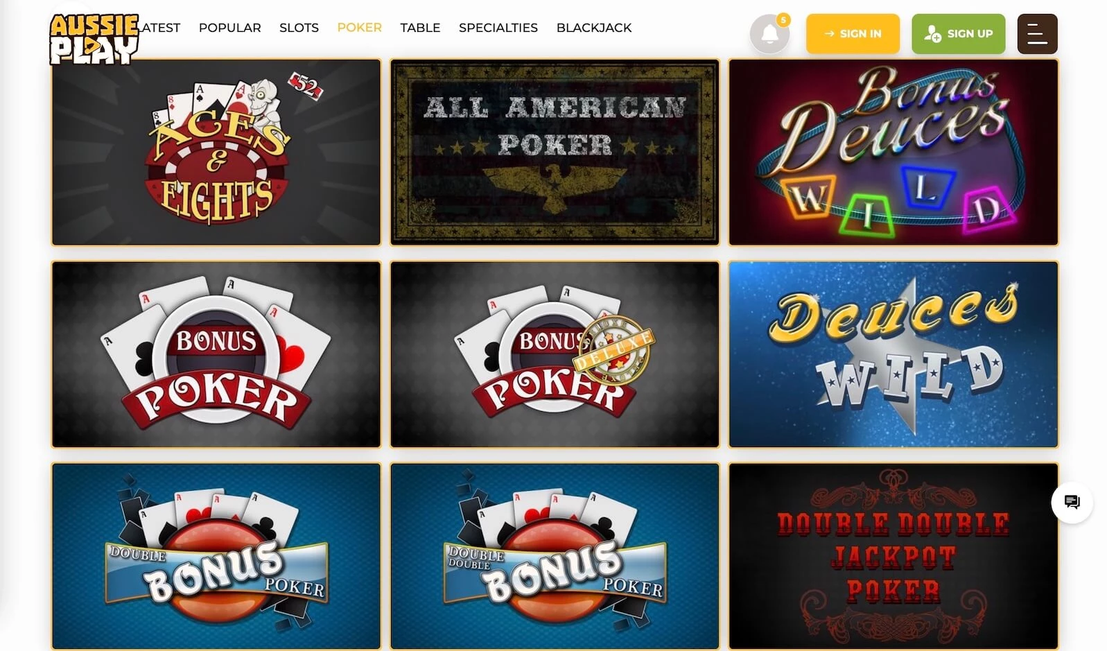 Aussie Play casino poker games