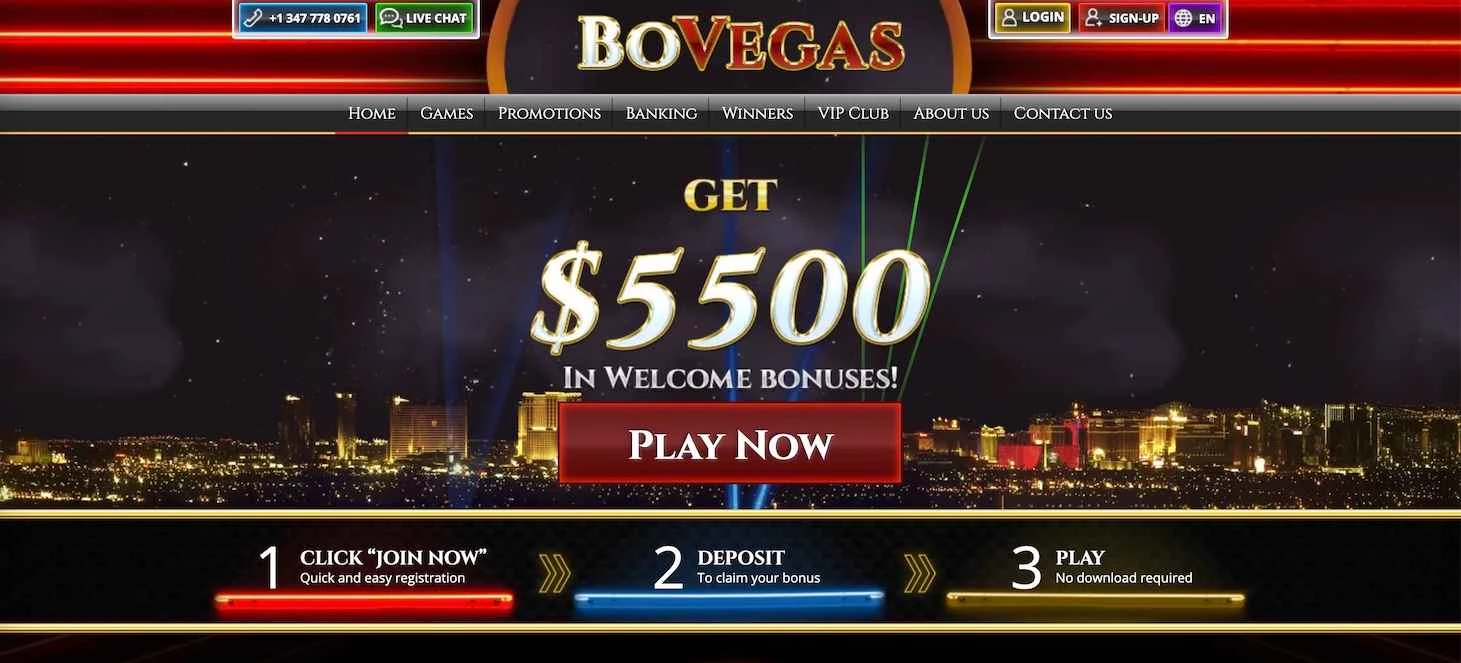 BoVegas Casino Main Page