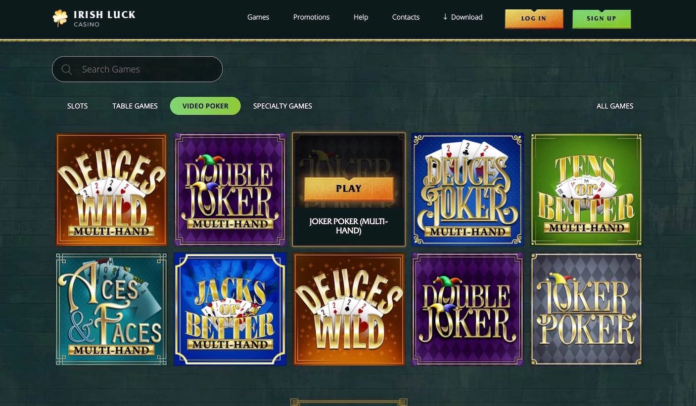 Irish Luck Casino video poker