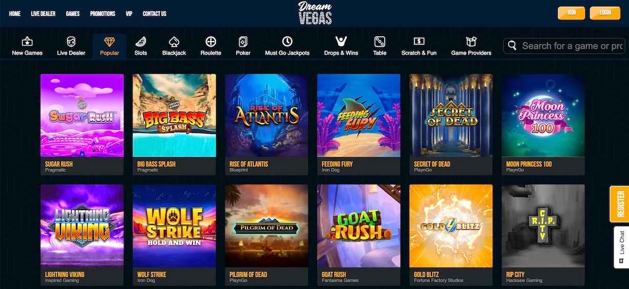 Dream Vegas Popular Games
