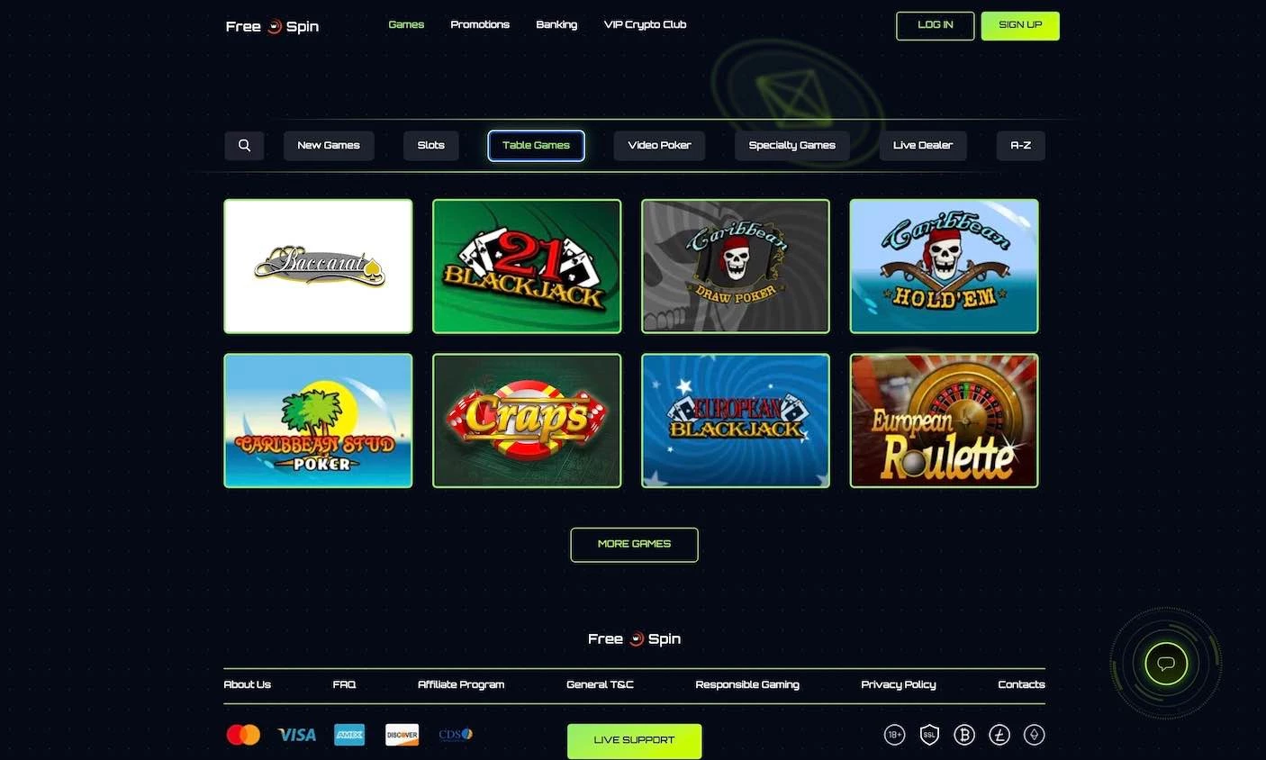Free spin casino table games