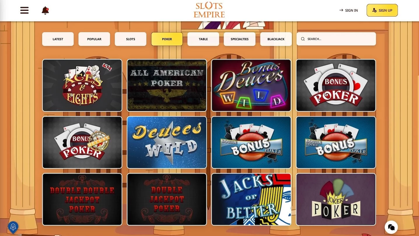 Slots Empire casino poker games