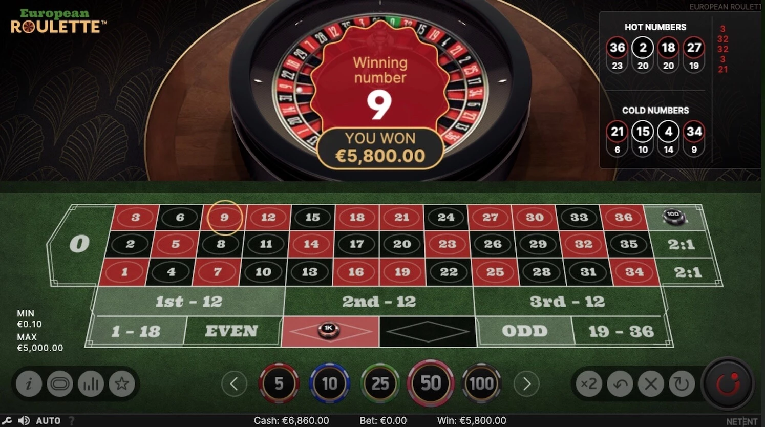 European roulette online win 9 red