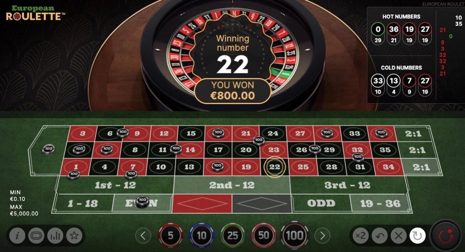 European roulette online win 22 number