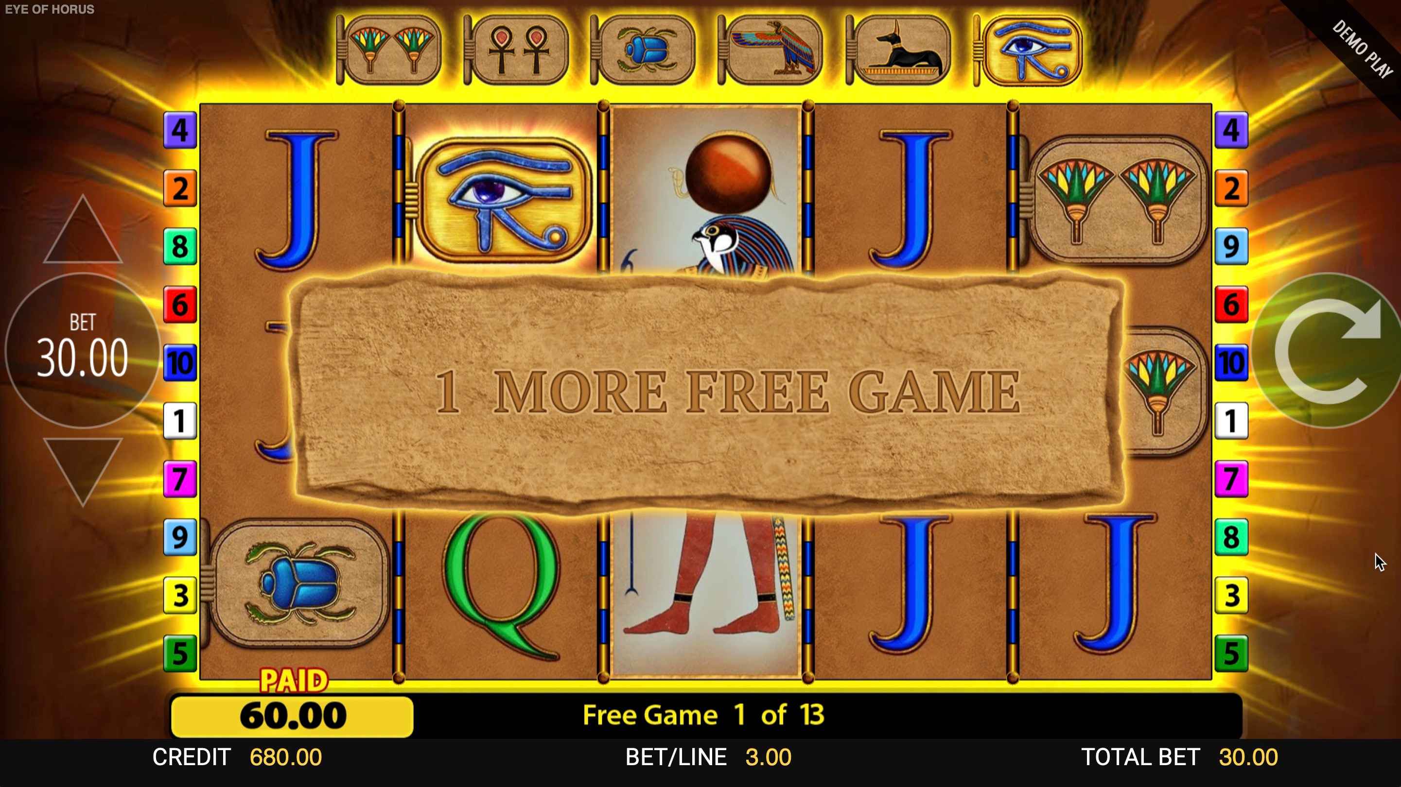 Eye of Horus slot +1 free game
