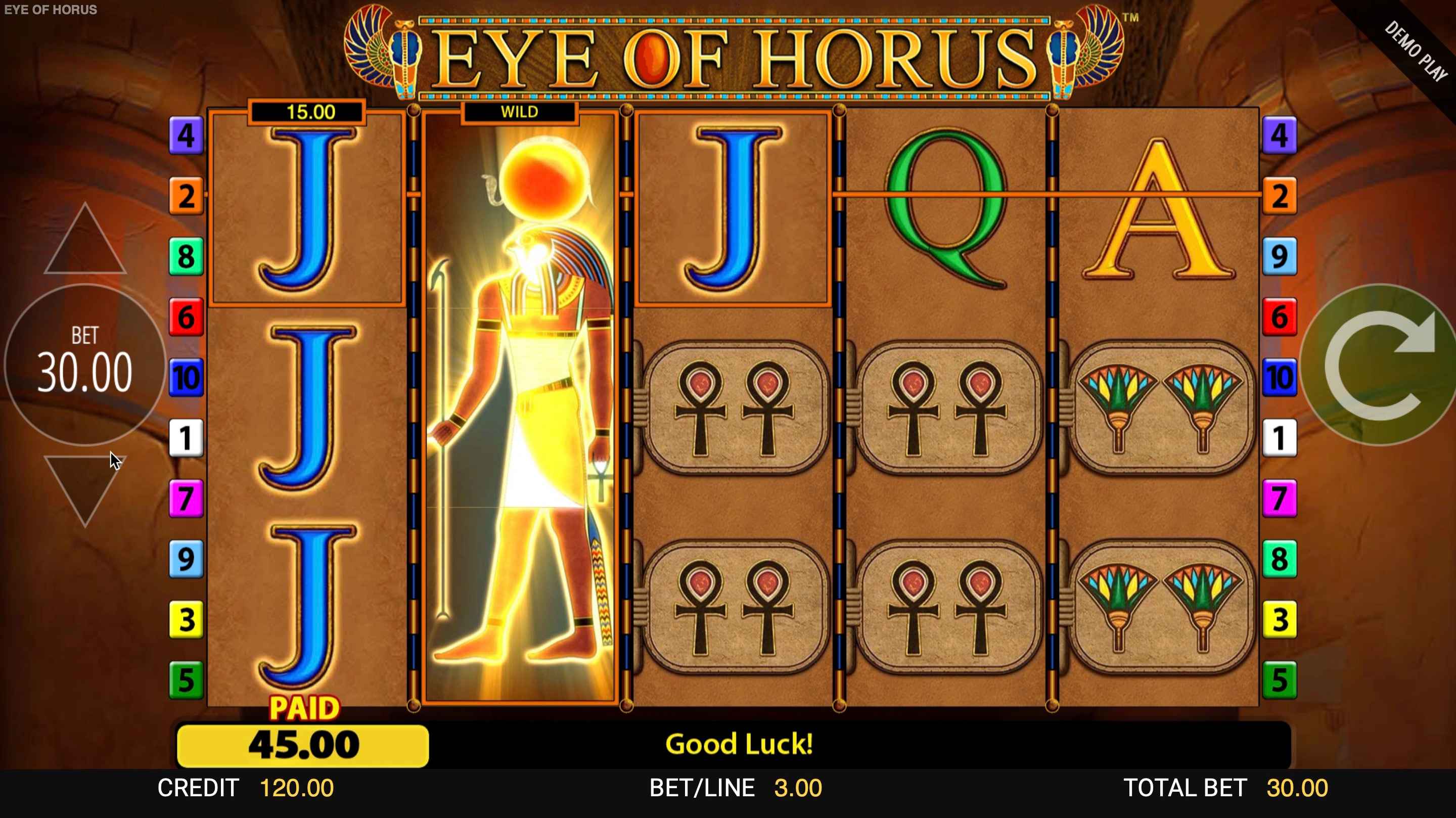 Eye of Horus slot win J symbol