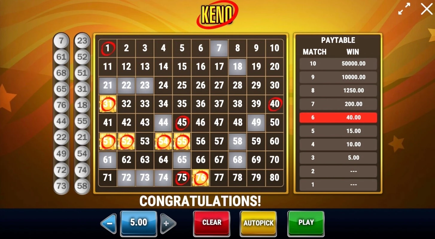 Keno online game big win