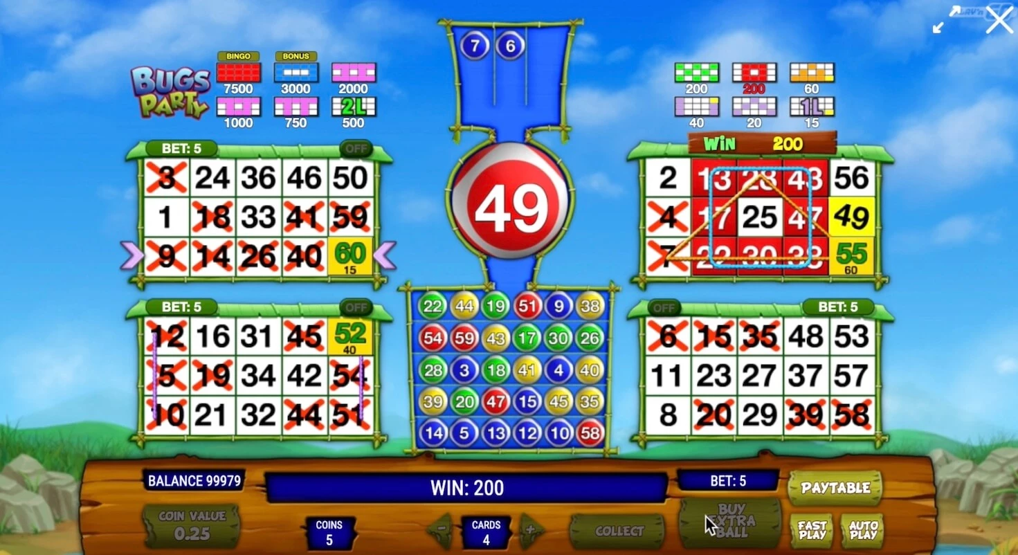 Party Bugs bingo game 200 wins