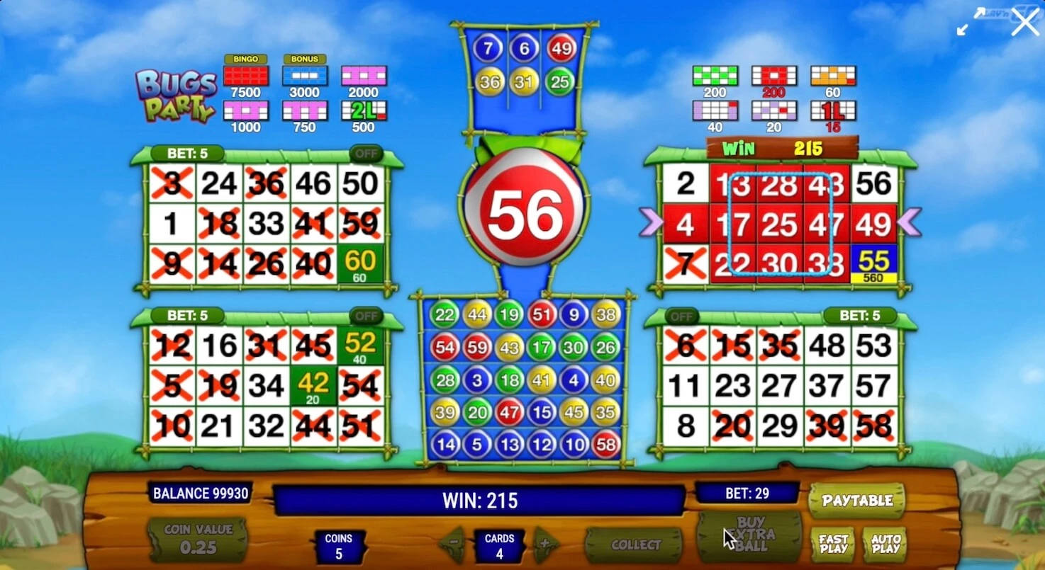 Party Bugs bingo game 215 wins