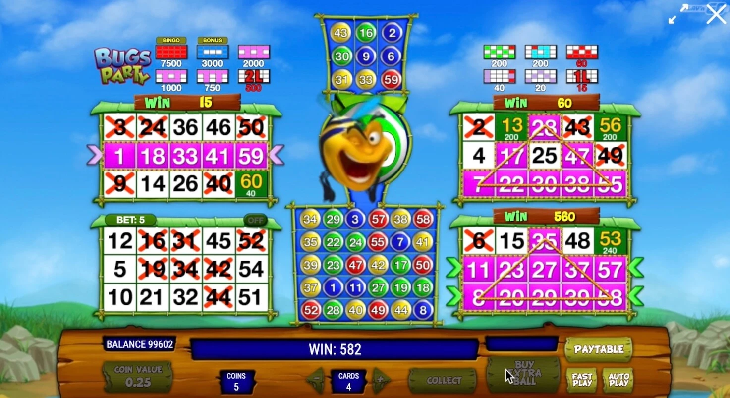 Party Bugs bingo game 582 wins