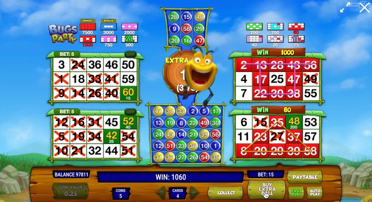 Party Bugs bingo game wins