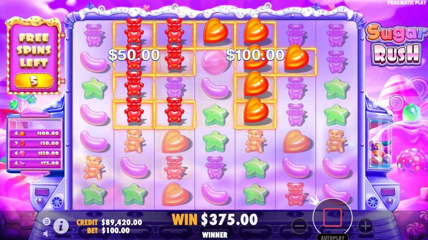 Sugar Rush Slot by Pragmatic Play win 375$