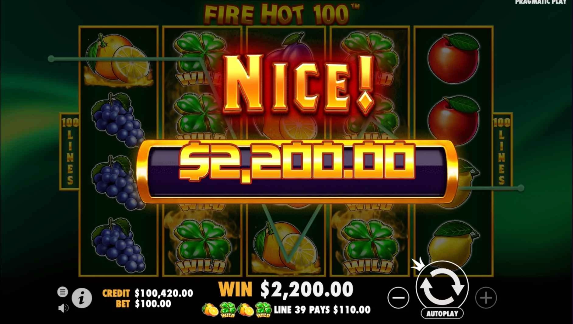 Fire Hot 100 Slot by Pragmatic Play - Big Win