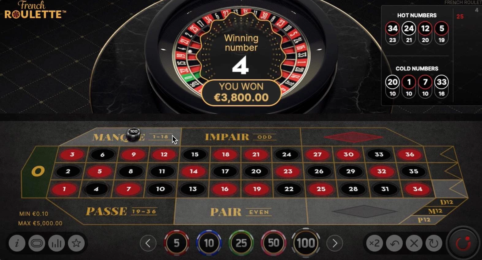 French Roulette (NetEnt) 3800$ Wins