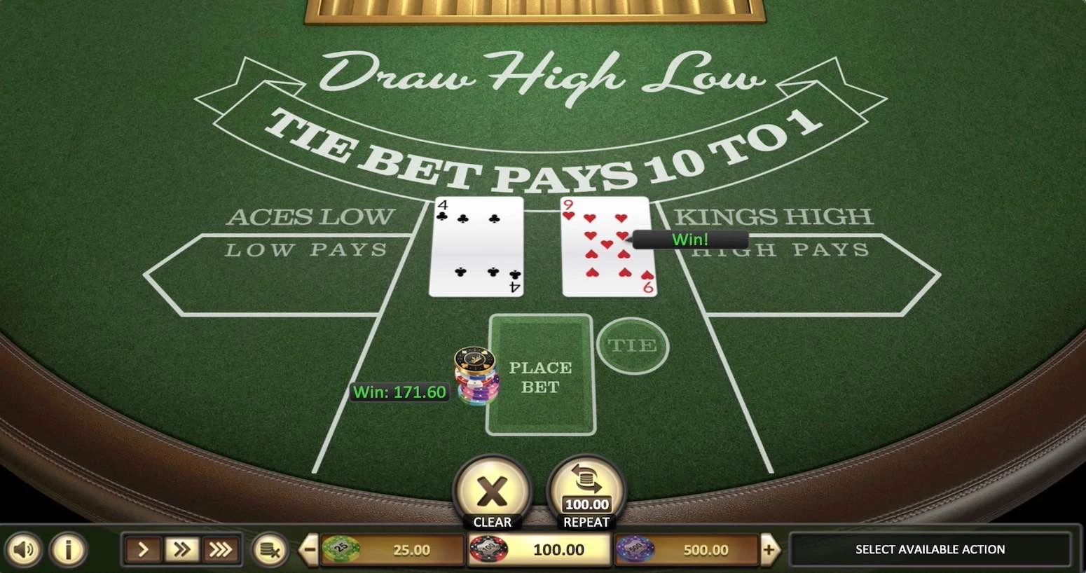 Draw High Low Betsoft Game Win 171$
