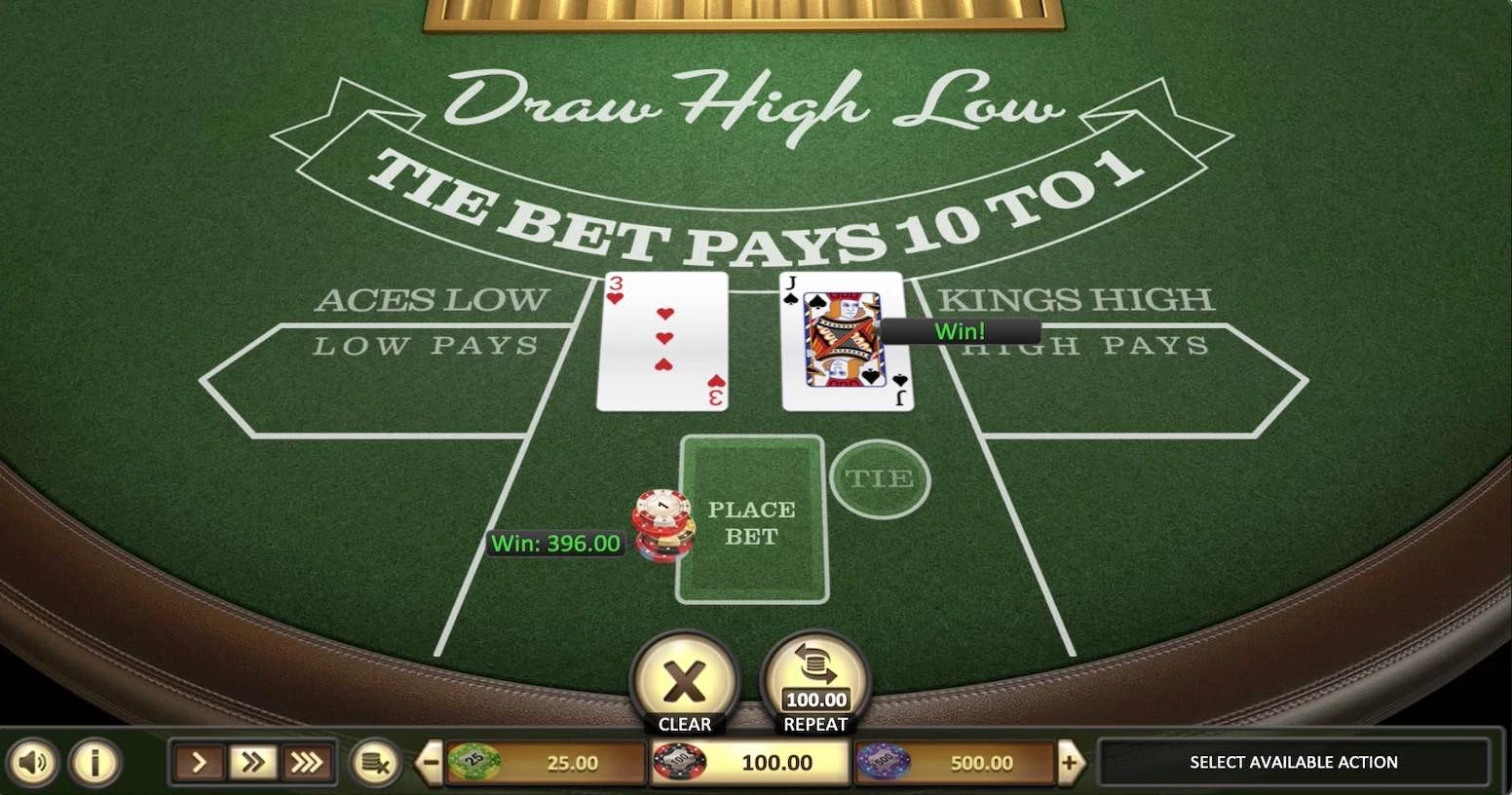 Draw High Low Betsoft Game Win 396$