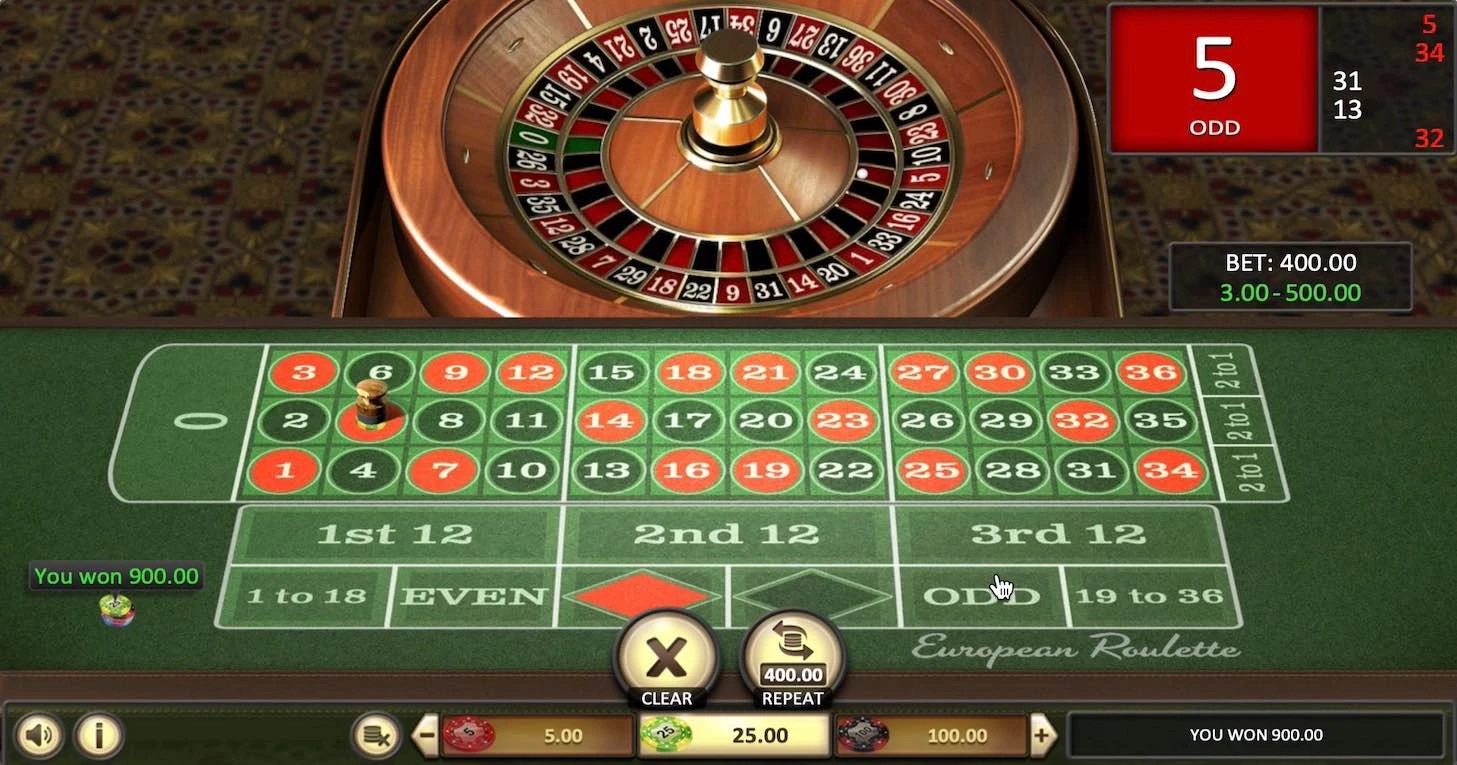European Roulette BetSoft won $900 Red