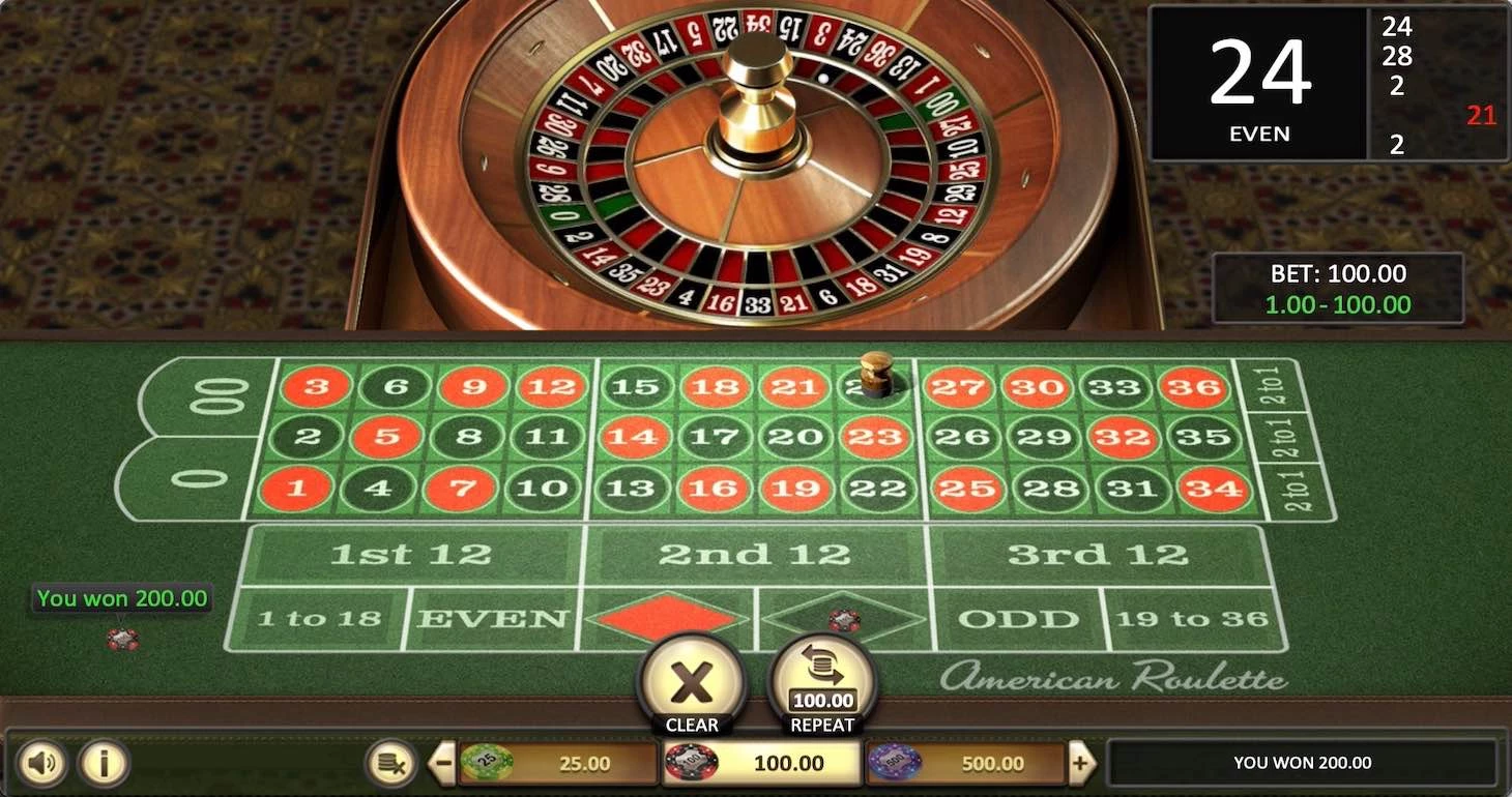 American Roulette (BetSoft) won $200 number 24