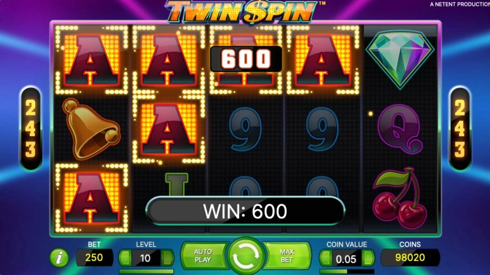 Twin Spin Slot by NetEnt - Aces Won $600