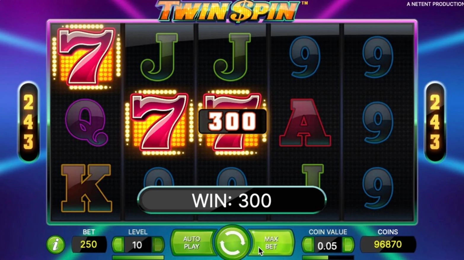 Twin Spin Slot by NetEnt - Seven symbol won $300