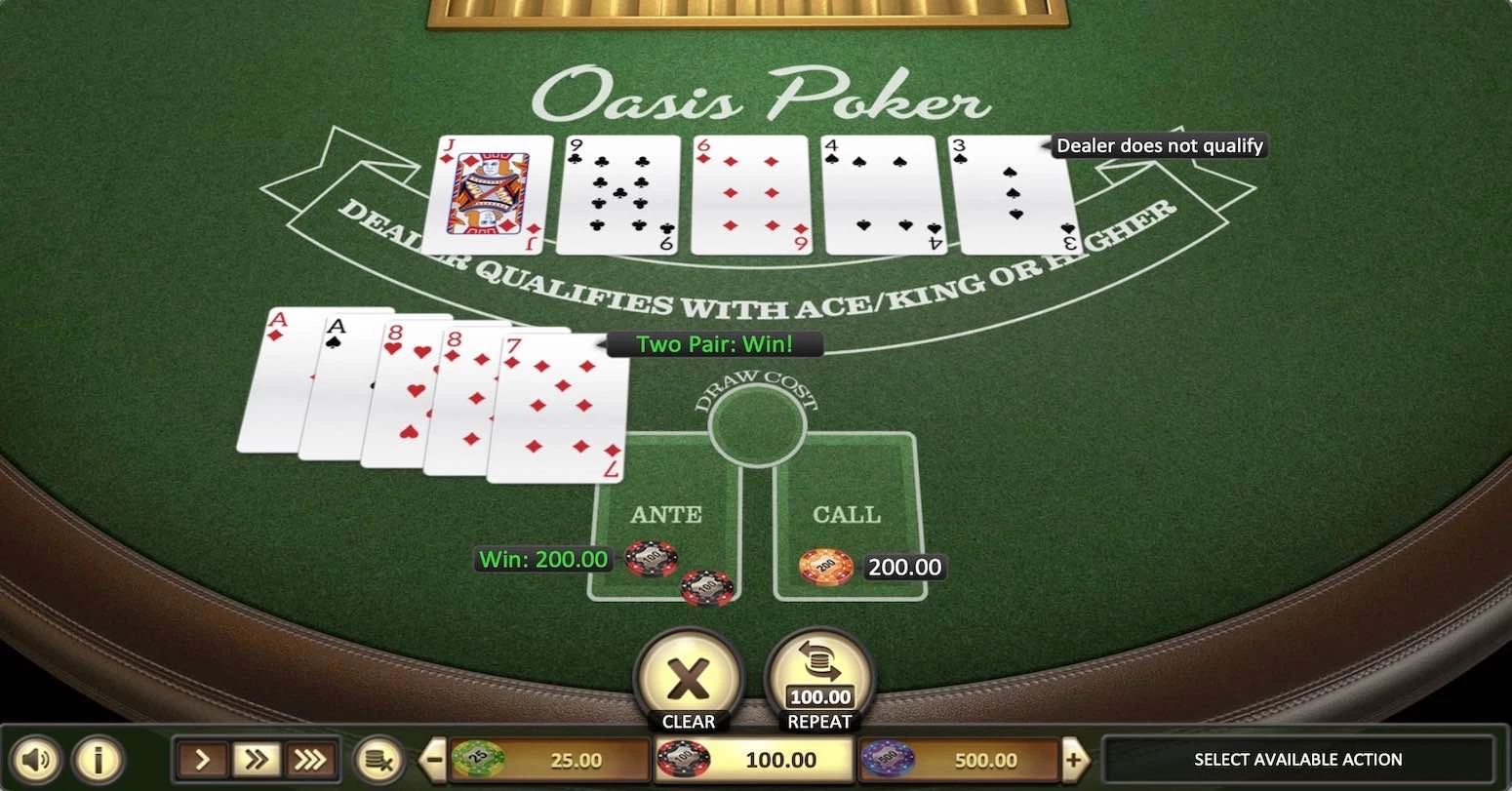 Oasis Poker (BetSoft) Win $200 with AA/88