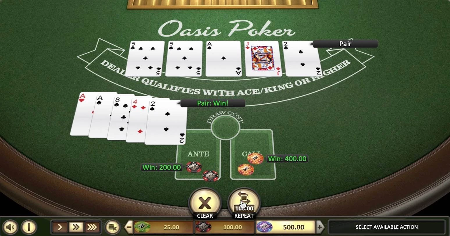 Oasis Poker (BetSoft) Win $300 with AA
