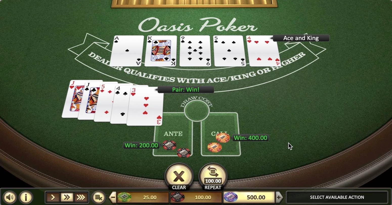 Oasis Poker (BetSoft) Win $400 with JJ
