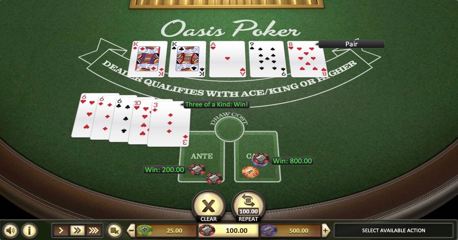 Oasis Poker from BetSoft Win $800