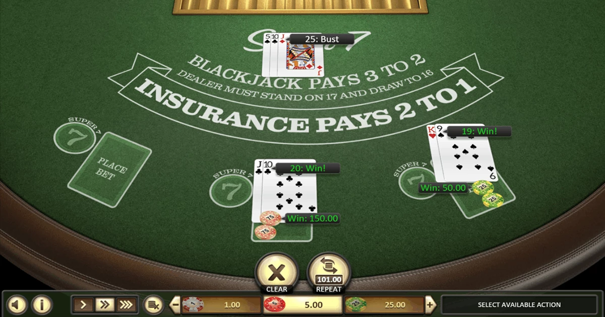 Super 7 Blackjack by BetSoft - Win $200