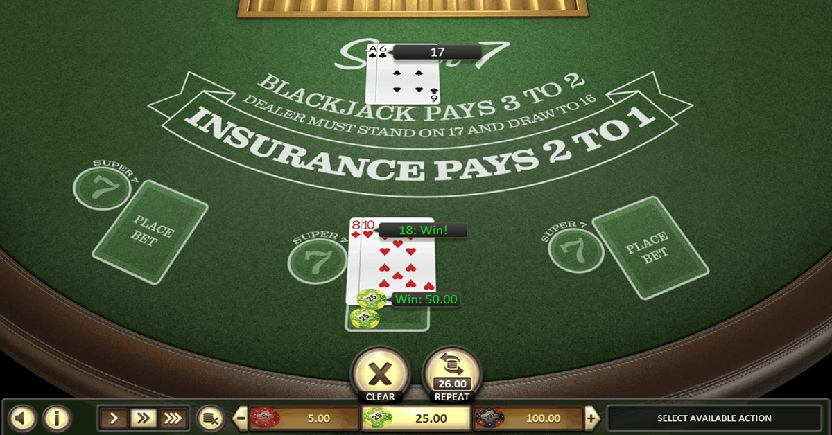 Super 7 Blackjack by BetSoft - Win $50