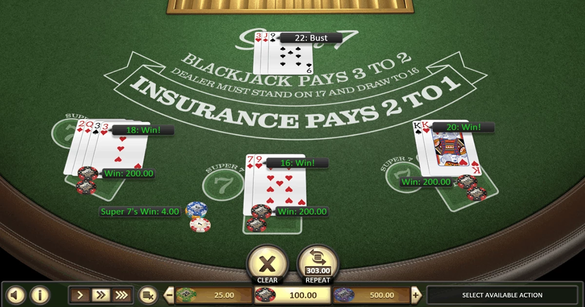 Super 7 Blackjack by BetSoft - Big Win $604